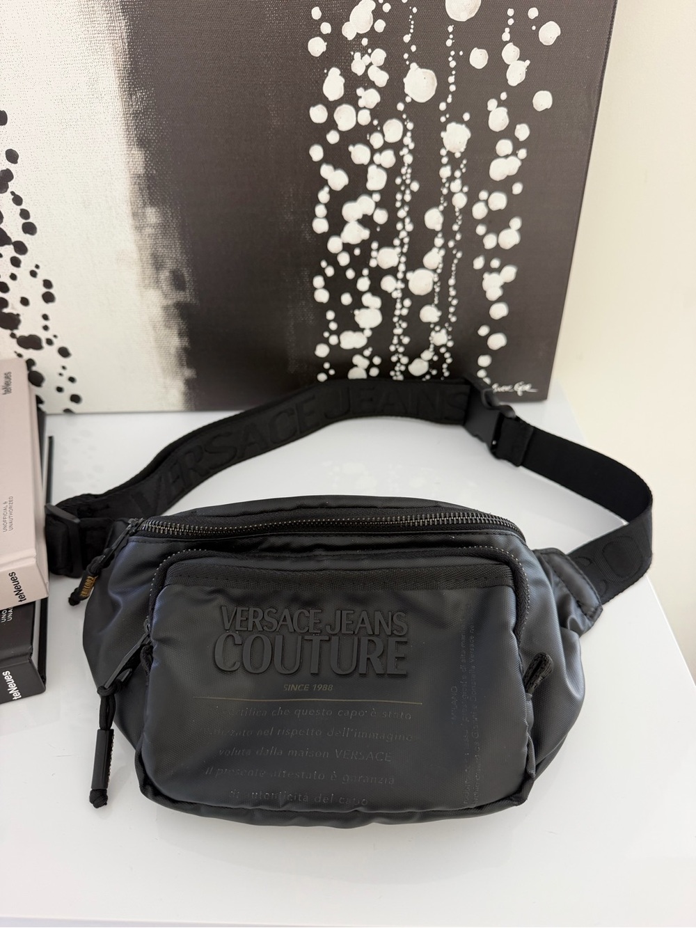 Versace Jeans Collection Black Men's Belt Bag with Embossed Logo